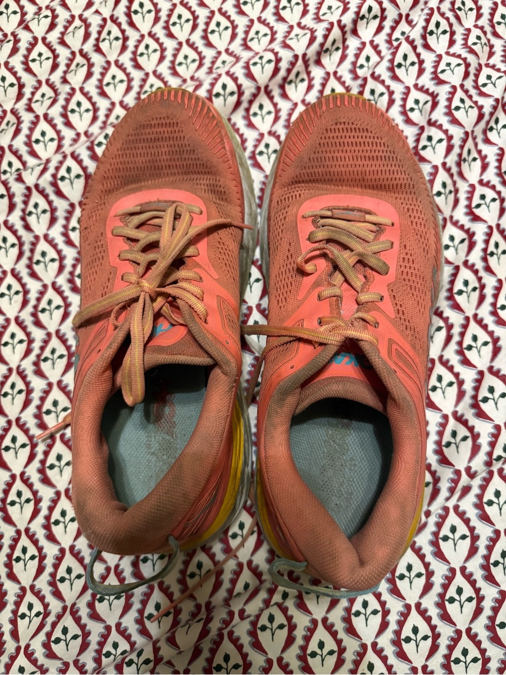 Hoka Women's Athletic Running Shoes in Coral and Yellow